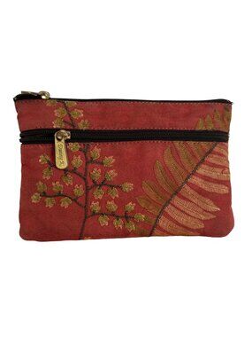 Danny K 1994 Red & Gold Embroidered Clutch Wallet With Double Zipper Compartment